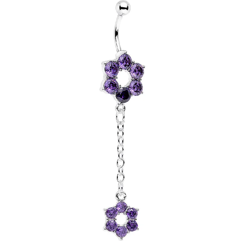 Trendy Belly Rings for Statement Fashion -Pretty Purple Gem Sway with the Wind Flower Dangle Belly Ring Trendy Belly Rings for Statement Fashion -Pretty Purple Gem Sway with the Wind Flower Dangle Belly Ring