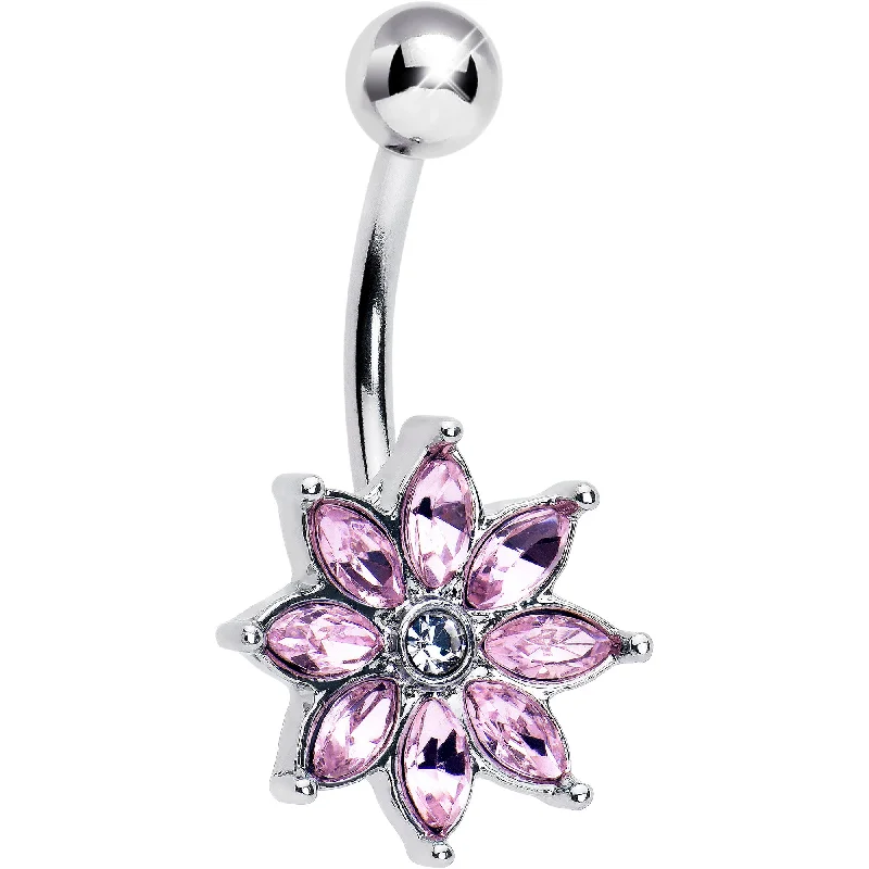Beautiful Belly Rings with Dazzling Stones -Pink Gem Flower Elegance Bloom Belly Ring Beautiful Belly Rings with Dazzling Stones -Pink Gem Flower Elegance Bloom Belly Ring