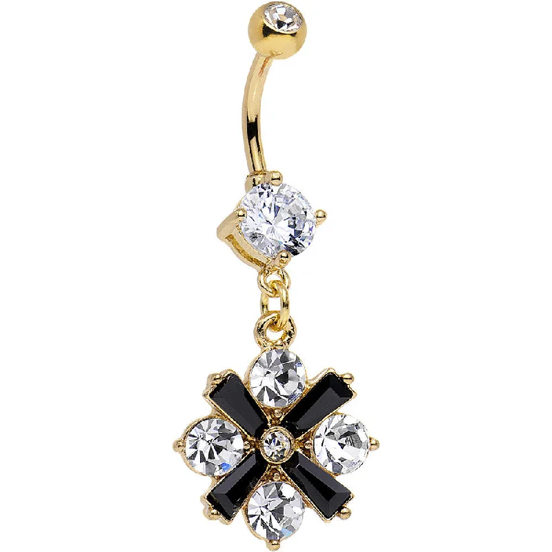 Belly Rings for Unique Fashion Statements -Clear Gem Gold Anodized Black X Marks the Sparkle Dangle Belly Ring Belly Rings for Unique Fashion Statements -Clear Gem Gold Anodized Black X Marks the Sparkle Dangle Belly Ring
