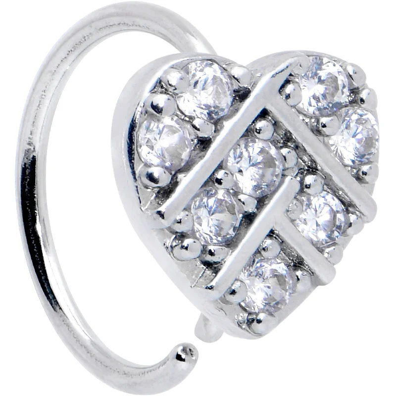 Nose Rings with Twisted Designs -20 Gauge 5/16 Clear CZ Gem Lattice Heart Nose Hoop