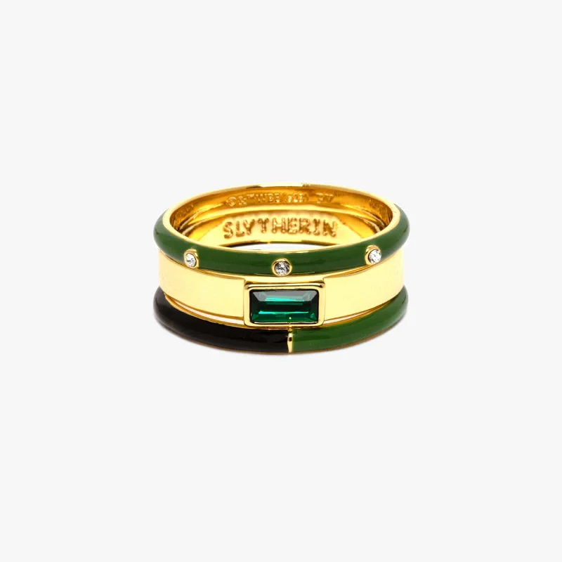 Chic Women's Rings for Fashion-Forward Looks-Slytherin™ 3 Ring Stack