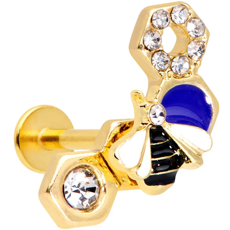Classic Lip Rings for Everyday Fashion16 Gauge 5/16 Clear CZ Gem Gold Tone Lovely Bee Labret Monroe Tragus Classic Lip Rings for Everyday Fashion16 Gauge 5/16 Clear CZ Gem Gold Tone Lovely Bee Labret Monroe Tragus