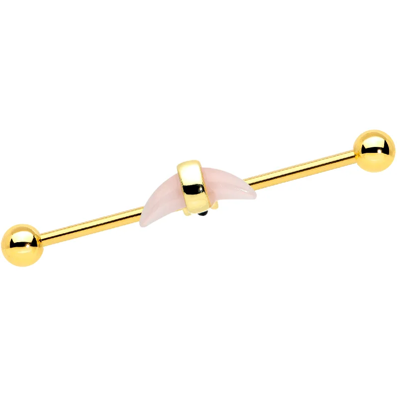Women's Earrings – Elegant Designs for Every Personality--14 Gauge Pink Gem Gold Tone Crescent Industrial Barbell 38mm