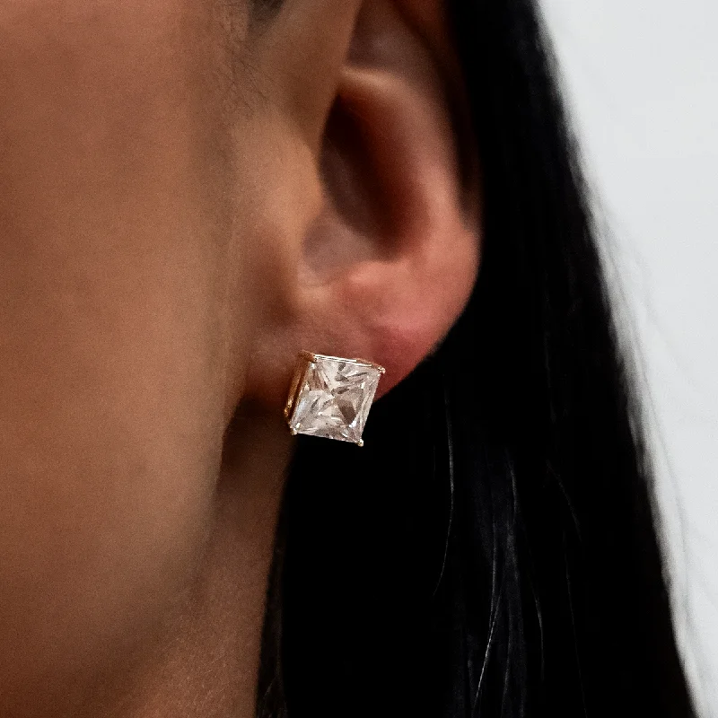 Women's Earrings – Elegant Designs for Every Personality--8mm Princess Cut Diamond Stud Earrings in Yellow Gold