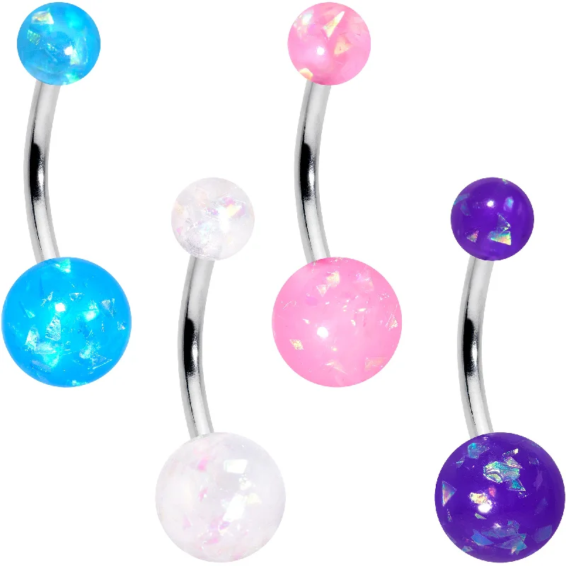 Trendy Belly Rings for Fashion-Forward Women -White Pink Purple Faux Opal Pack Belly Ring Set of 4