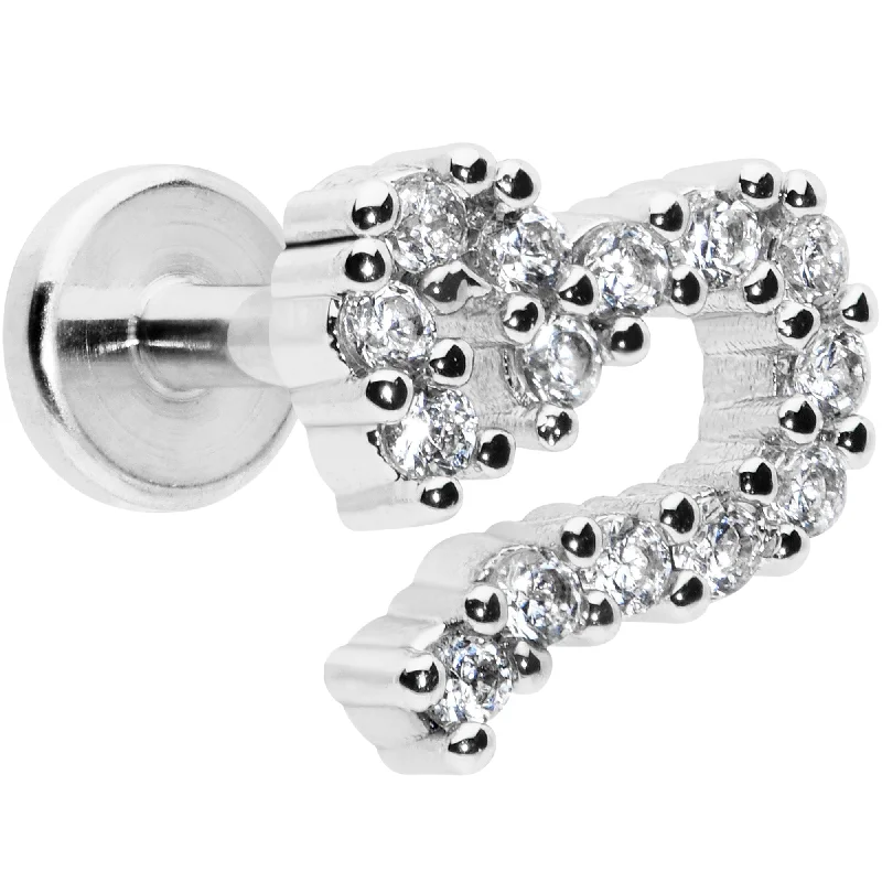 Designer Lip Rings for Trendy Looks16 Gauge 1/4 Clear CZ Gem Half Heart Internally Threaded Labret Tragus