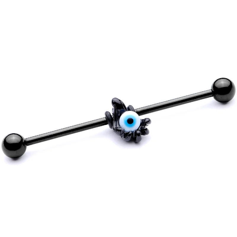 Women's Earrings – Elegant Designs for Every Personality--14 Gauge Black Blue Eyeball Hand Halloween Industrial Barbell 38mm