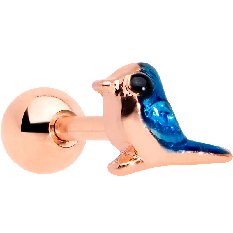 Women's Earrings – Elegant Designs for Every Personality--16 Gauge 1/4 Rose Gold Tone Blue Bird Cartilage Tragus Earring Women's Earrings – Elegant Designs for Every Personality--16 Gauge 1/4 Rose Gold Tone Blue Bird Cartilage Tragus Earring
