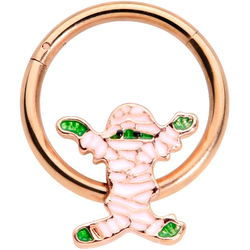 Twist Nose Rings -16 Gauge 3/8 Rose Gold Tone Green Mummy Halloween Hinged Segment Ring Twist Nose Rings -16 Gauge 3/8 Rose Gold Tone Green Mummy Halloween Hinged Segment Ring