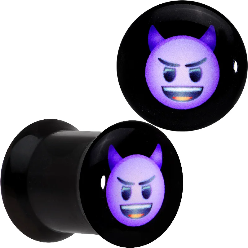 Women's Earrings – Elegant Designs for Every Personality--0 Gauge Licensed Purple Devil emoji Acrylic Double Flare Plug Set