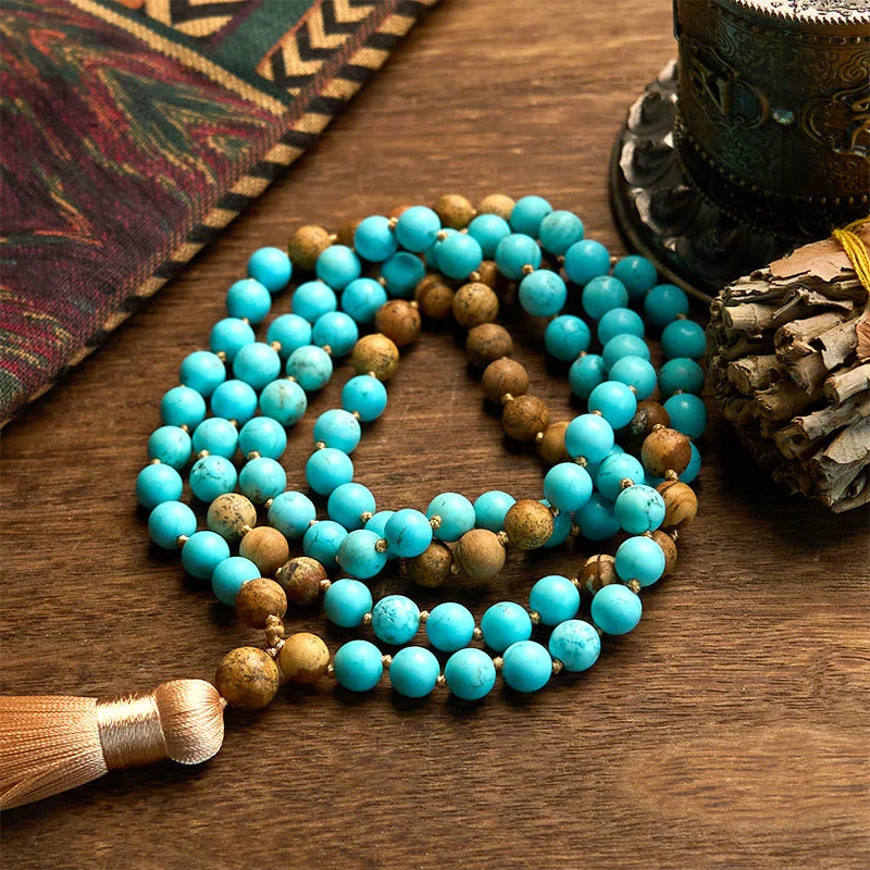 Men's Stylish Bracelets for Fashion-Forward Looks-Buddha Stones 108 Mala Beads Turquoise Picture Jasper Bead Tassel Balance Bracelet Men's Stylish Bracelets for Fashion-Forward Looks-Buddha Stones 108 Mala Beads Turquoise Picture Jasper Bead Tassel Balance Bracelet