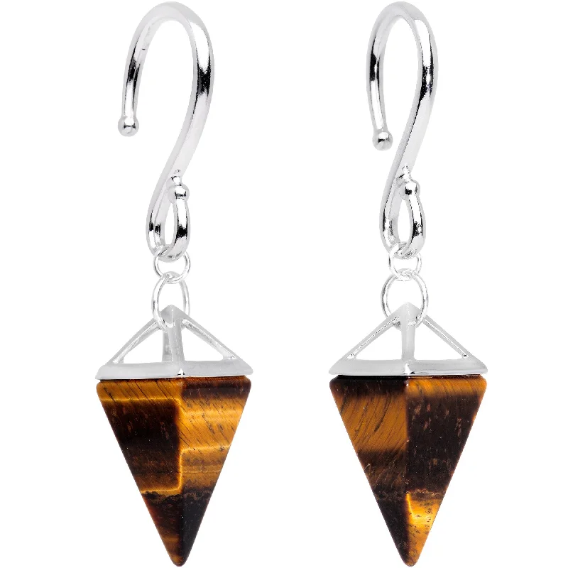 Women's Earrings – Elegant Designs for Every Personality--Handcrafted Silver Plated Tiger Eye Stone Pyramid Ear Weights