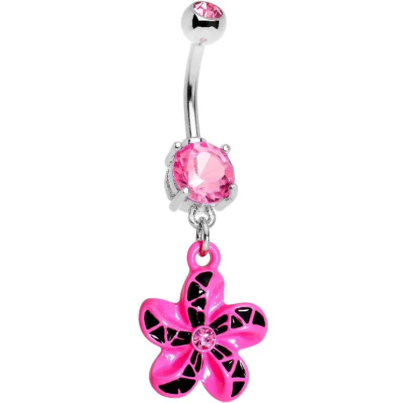 Comfortable Belly Rings for Everyday Wear -Pink Gem Pink Black Swirl Pinwheel Dangle Belly Ring Comfortable Belly Rings for Everyday Wear -Pink Gem Pink Black Swirl Pinwheel Dangle Belly Ring