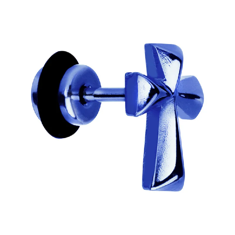 Women's Earrings – Elegant Designs for Every Personality--Blue Titanium Cross Cheater Plug