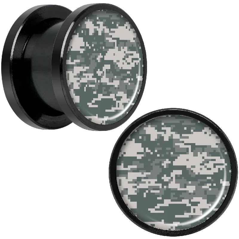 Women's Earrings – Elegant Designs for Every Personality--Digital Camo Print Black Anodized Screw Fit Plug Set 1/2