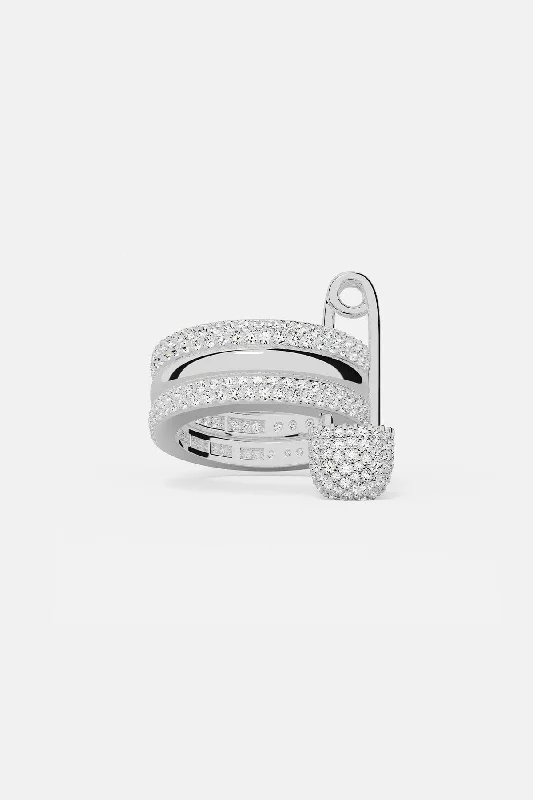 Chic Women's Rings for Fashion-Forward Looks-Love, Smile, Bonheur Triple Hoop Safety Pin Ring