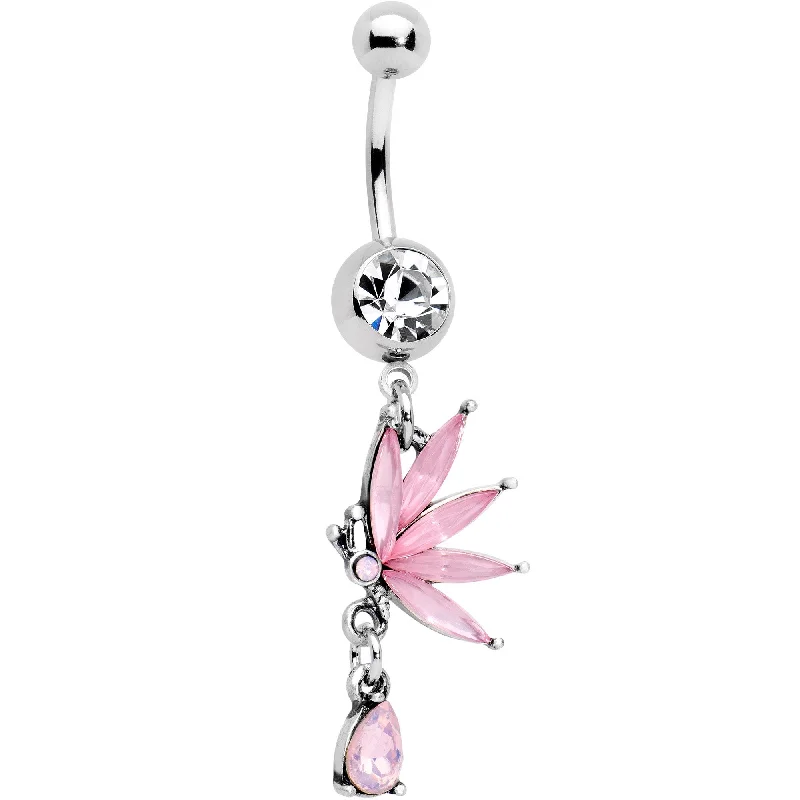 Comfortable Belly Rings with Radiant Detail -Clear Pink Gem Flower Fan Dangle Belly Ring Comfortable Belly Rings with Radiant Detail -Clear Pink Gem Flower Fan Dangle Belly Ring
