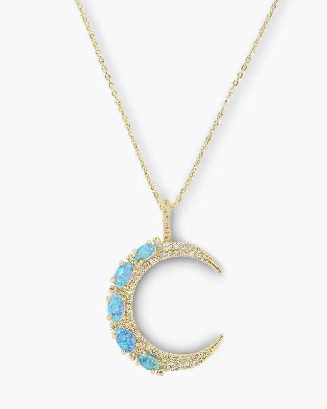 Shop Classic Women's  Necklaces & Pendants with a Modern Twist-She's an Icon Moon Necklace - Gold|Blue Opal