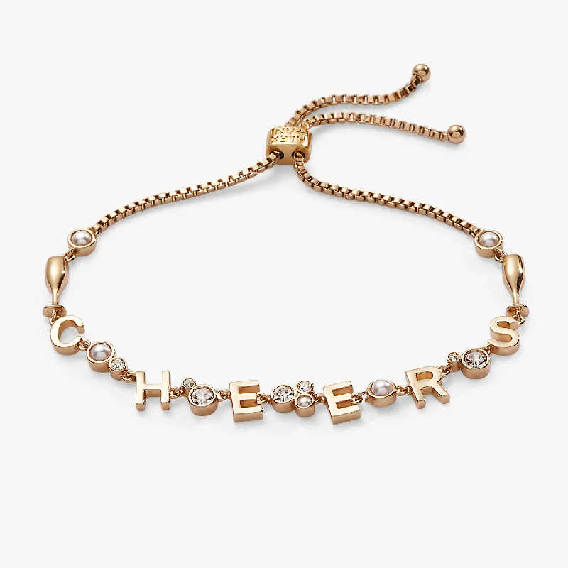 Gold Tone Bangles for Women-“Cheers” Champagne Inline Bolo Bracelet