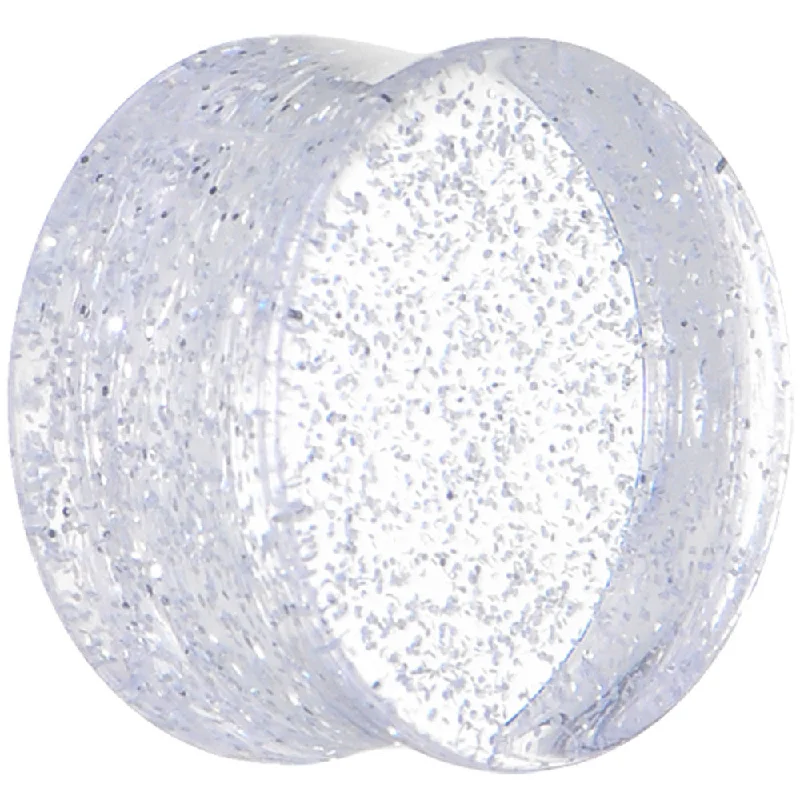 Women's Earrings – Elegant Designs for Every Personality--17.5mm Clear GLITTER Acrylic Saddle Plug