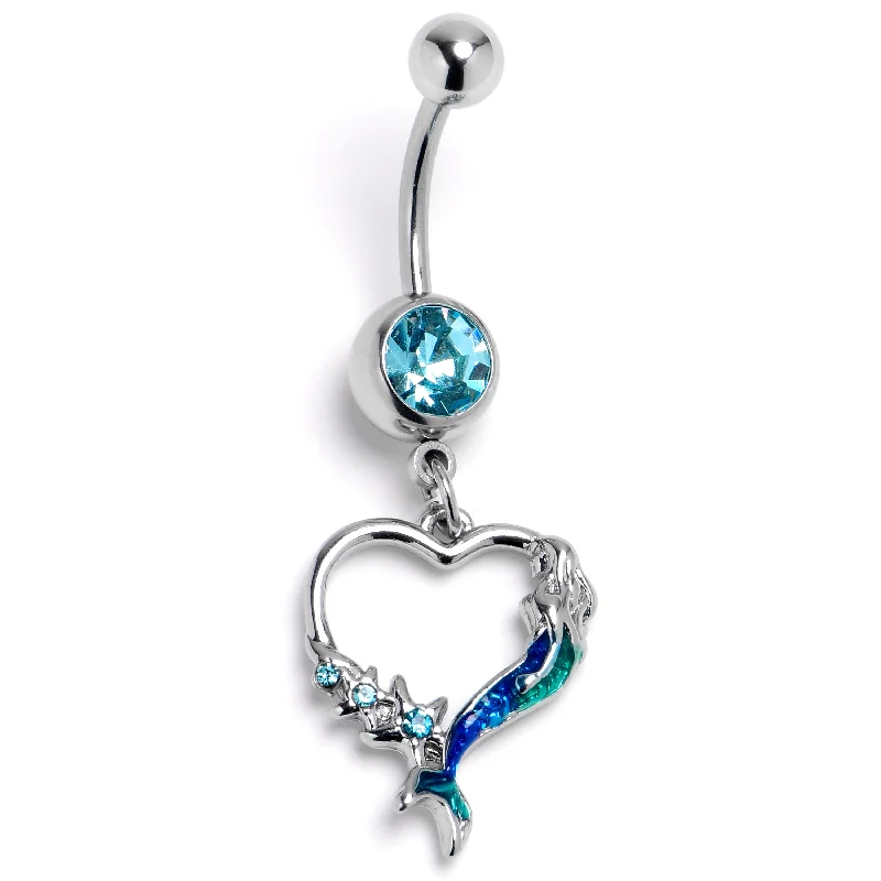 Designer Belly Rings for Unique Style -Blue Gem Mermaid Tail Stars Heart Dangle Belly Ring Designer Belly Rings for Unique Style -Blue Gem Mermaid Tail Stars Heart Dangle Belly Ring