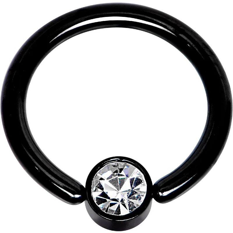 Lip Rings for Edgy Style14 Gauge 3/8 Clear Gem 4mm Disc Black IP BCR Captive Ring