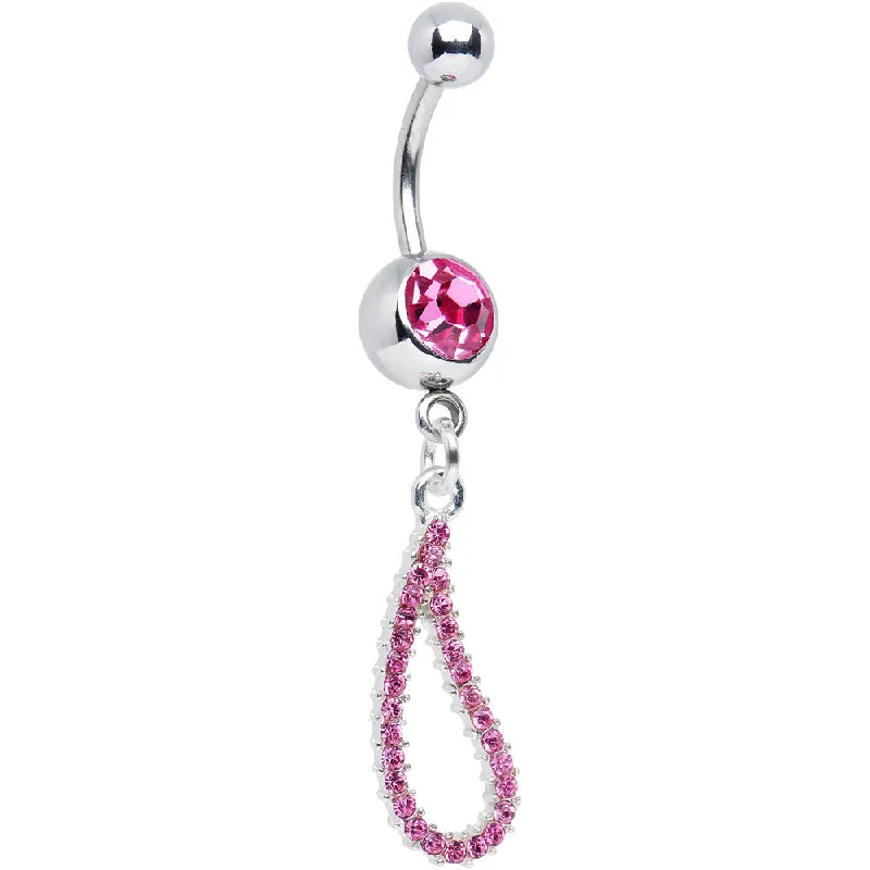 Trendy Belly Rings for Fashion-Forward Women -Pink TEARDROP JEWELED ROPE Dangle Belly Ring Trendy Belly Rings for Fashion-Forward Women -Pink TEARDROP JEWELED ROPE Dangle Belly Ring