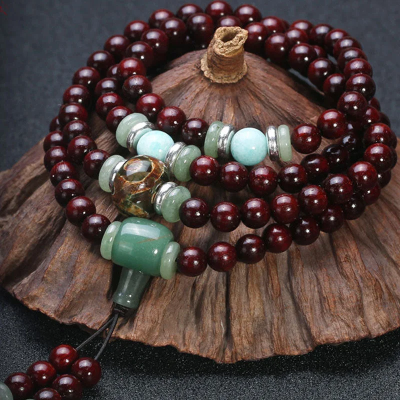 Slim Bracelets for Men with Engraving-Buddha Stones 108 Beads Small Leaf Red Sandalwood Green Aventurine Amazonite Luck Healing Bracelet Mala Slim Bracelets for Men with Engraving-Buddha Stones 108 Beads Small Leaf Red Sandalwood Green Aventurine Amazonite Luck Healing Bracelet Mala