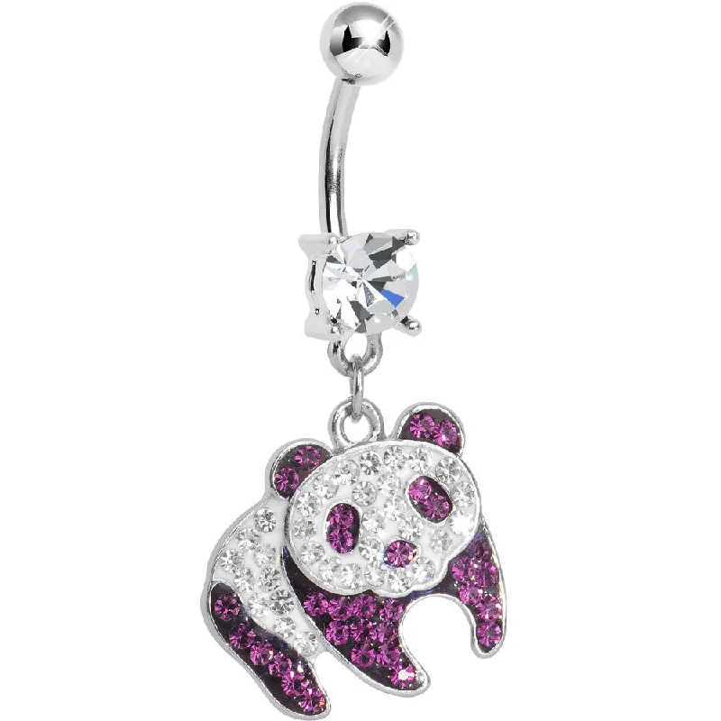 Designer Belly Rings with Artistic Appeal -Clear Gem Pink Precious Panda Bear Dangle Belly Ring Designer Belly Rings with Artistic Appeal -Clear Gem Pink Precious Panda Bear Dangle Belly Ring