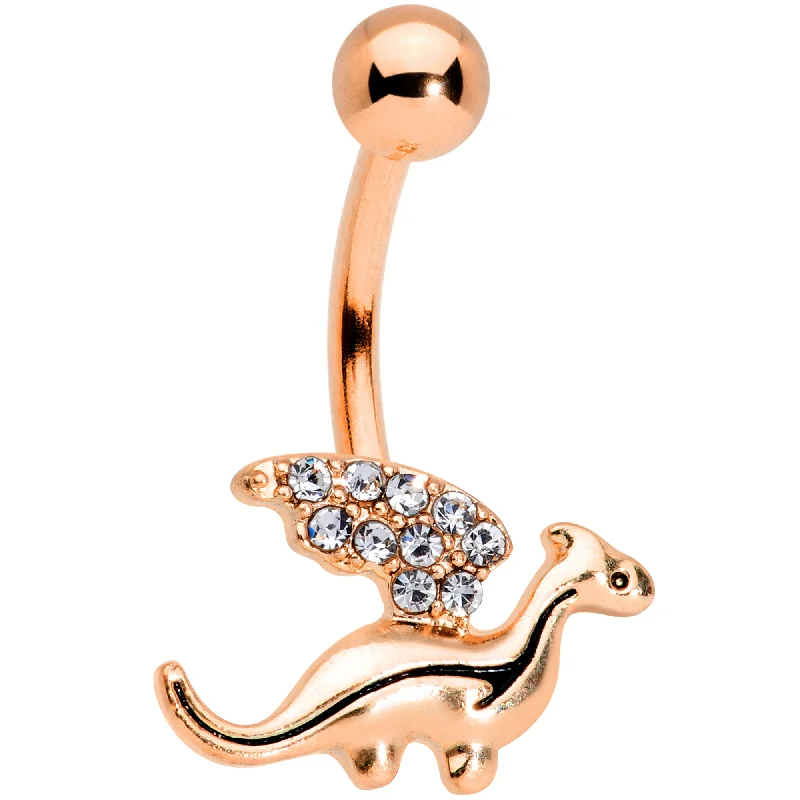 Comfortable Belly Rings with Smooth Texture -Clear Gem Rose Gold Tone Darling Dragon Belly Ring Comfortable Belly Rings with Smooth Texture -Clear Gem Rose Gold Tone Darling Dragon Belly Ring