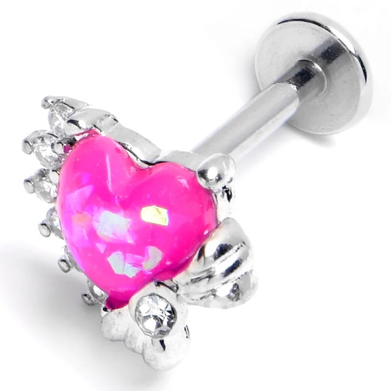 Stylish Lip Rings with Contemporary Finishes16 Gauge 5/16 Pink Faux Opal Sunny Heart Labret Monroe Tragus