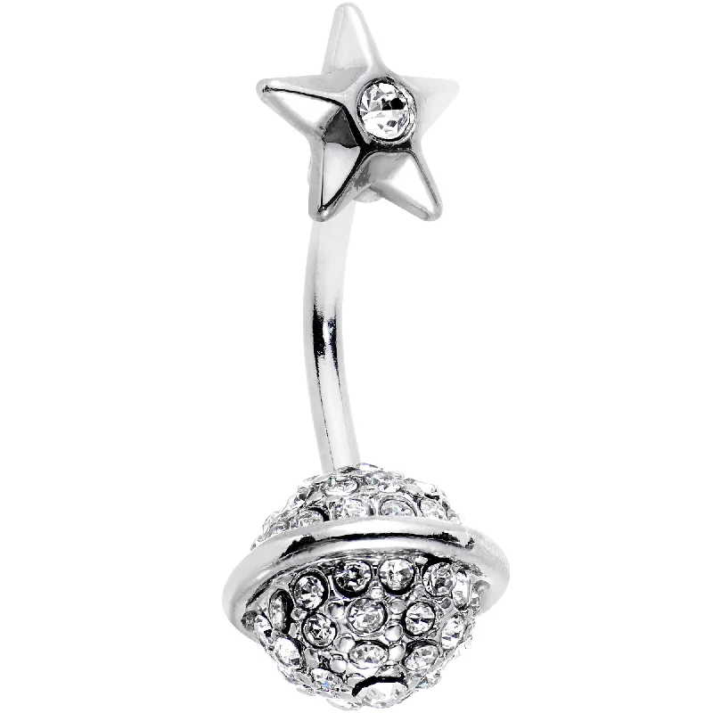 Comfortable Belly Rings for Daily Fashion -Clear Gem Rings of Saturn Planet and Star Double Mount Belly Ring Comfortable Belly Rings for Daily Fashion -Clear Gem Rings of Saturn Planet and Star Double Mount Belly Ring