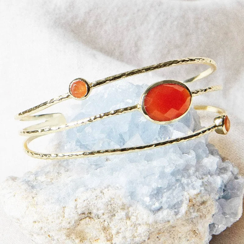 Minimalist Bangles for Women-Carnelian Golden Bracelet