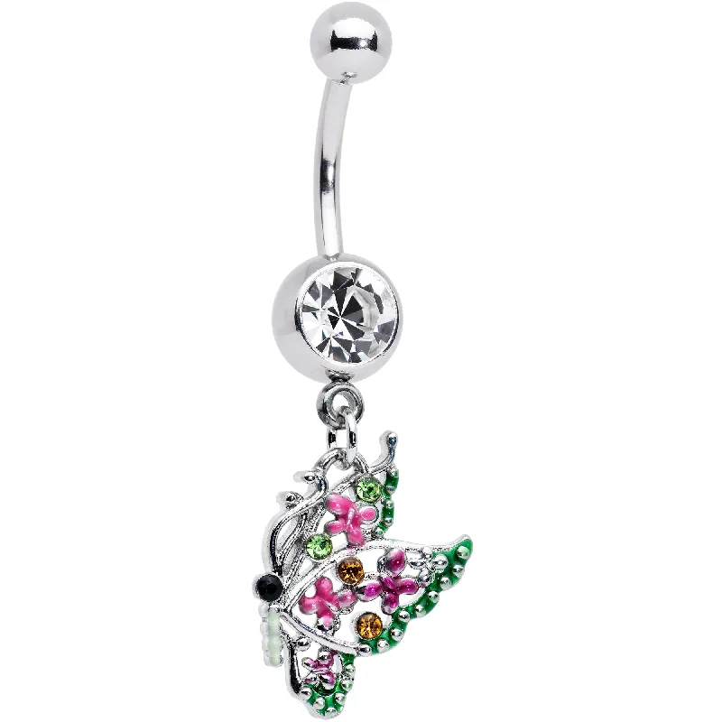 Sparkling Belly Rings for Beautiful Shine -Clear Pink Gem Openwork Butterfly Wings Dangle Belly Ring Sparkling Belly Rings for Beautiful Shine -Clear Pink Gem Openwork Butterfly Wings Dangle Belly Ring
