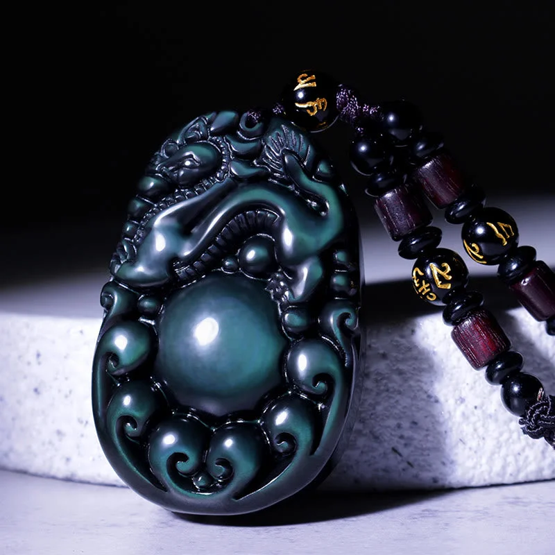 Shop Classic Women's  Necklaces & Pendants with a Modern Twist-Buddha Stones Tibetan Positive Rainbow Obsidian PiXiu Necklace
