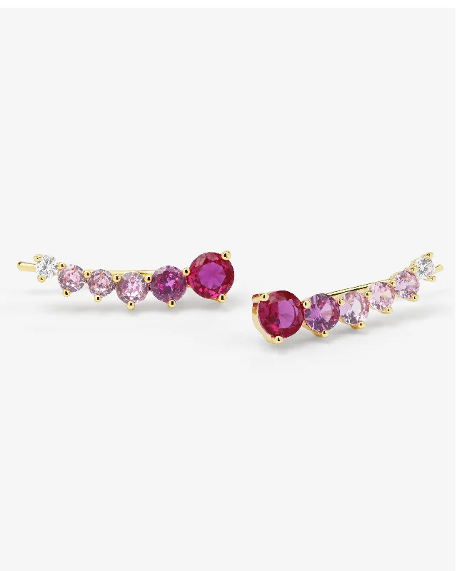 Women's Earrings – Elegant Designs for Every Personality--Not Your Basic Ombré Ear Crawler - Gold|Pink Sapphire Ombré