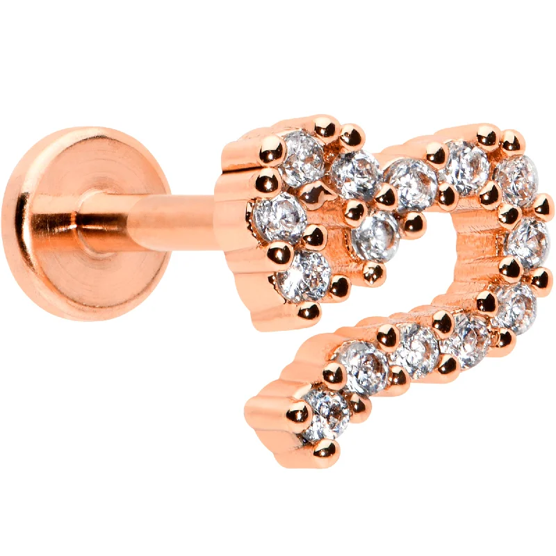 Comfortable Lip Rings for Casual Look16 Gauge 5/16 CZ Gem Rosy Hue Half Heart Internal Thread Labret Tragus