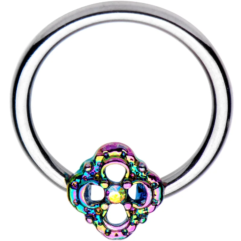 Stunning Designer Lip Rings for Every Occasion16 Gauge 3/8 Iridescent Rainbow Flower BCR Captive Ring