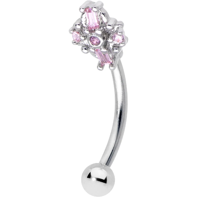 Women's Earrings – Elegant Designs for Every Personality--16 Gauge 5/16 Pink Gem Opulent Cross Curved Eyebrow Ring