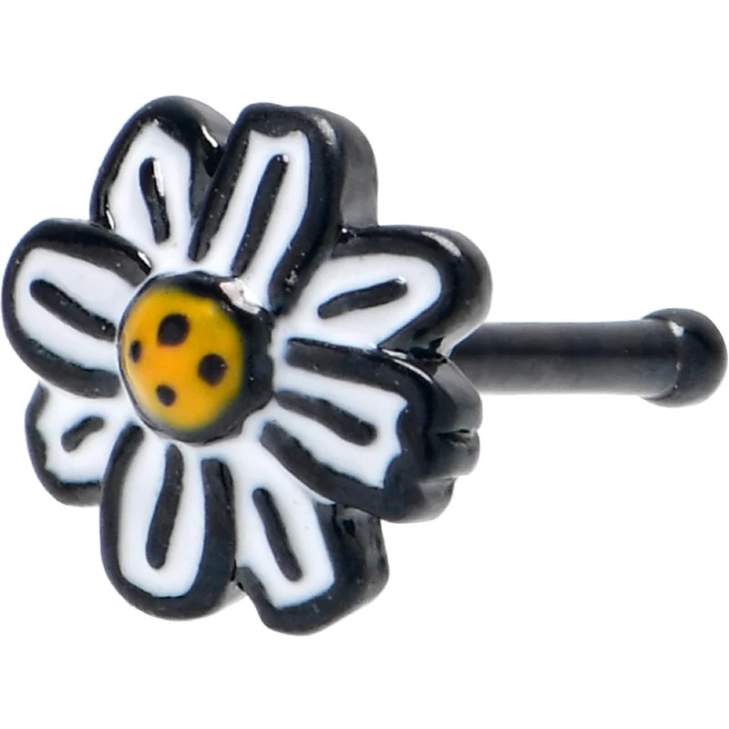 Nose Rings for Sensitive Skin -20 Gauge 1/4 Black Pretty Daisy Flower Nose Bone