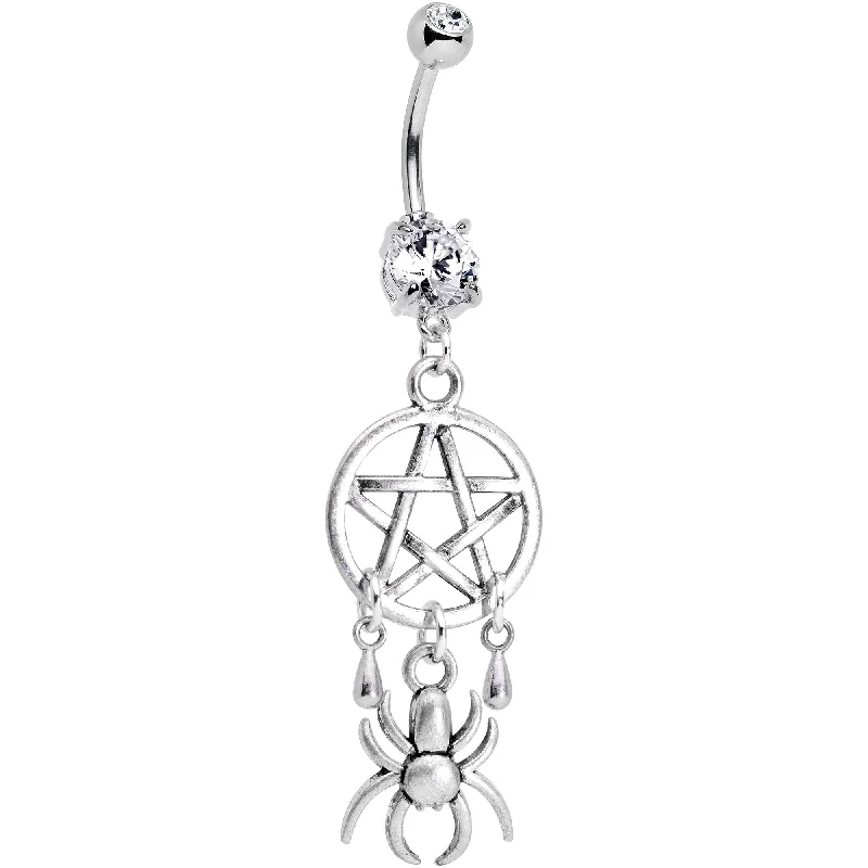 Stunning Belly Rings with Sparkling Stones -Handcrafted Clear Gem Pentagram Spider Dangle Belly Ring Stunning Belly Rings with Sparkling Stones -Handcrafted Clear Gem Pentagram Spider Dangle Belly Ring
