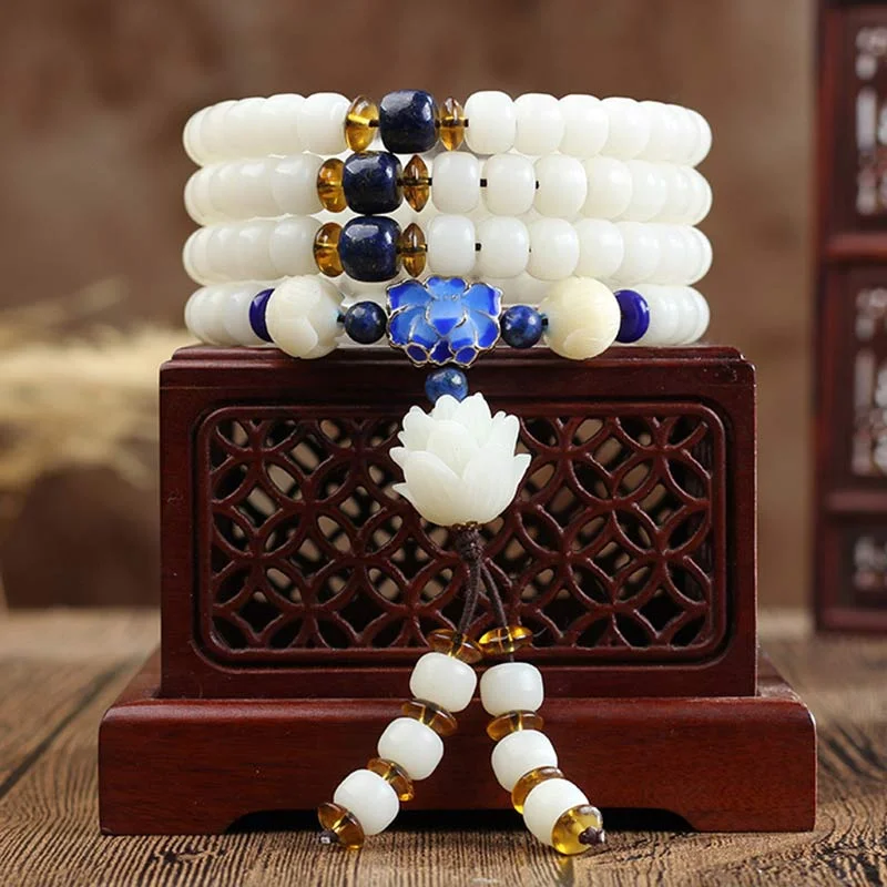 Durable Beaded Bracelets for Men-Buddha Stones White Bodhi Lotus Mala Focus Bracelet Durable Beaded Bracelets for Men-Buddha Stones White Bodhi Lotus Mala Focus Bracelet