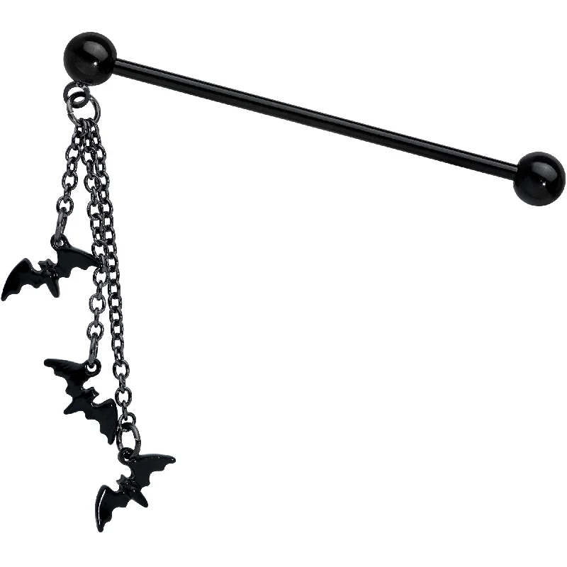 Women's Earrings – Elegant Designs for Every Personality--14 Gauge Black Gone Batty Halloween Dangle Industrial Barbell 38mm