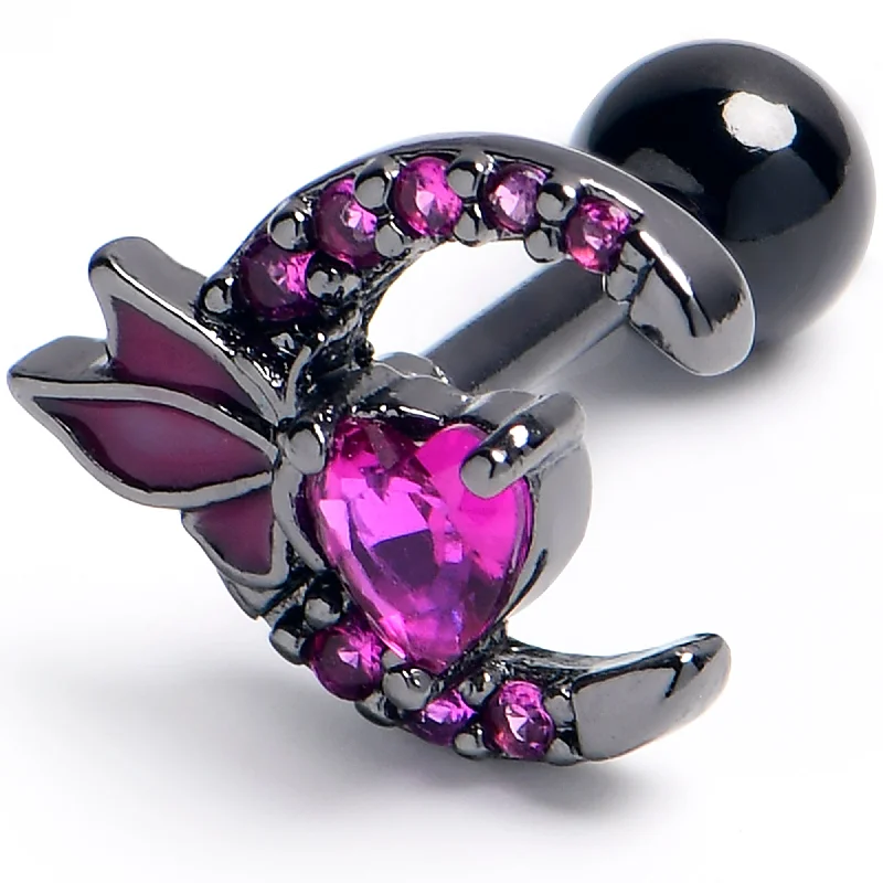 Women's Earrings – Elegant Designs for Every Personality--16 Gauge 1/4 Pink Gem Black Butterfly Moon Heart Cartilage Earring Women's Earrings – Elegant Designs for Every Personality--16 Gauge 1/4 Pink Gem Black Butterfly Moon Heart Cartilage Earring