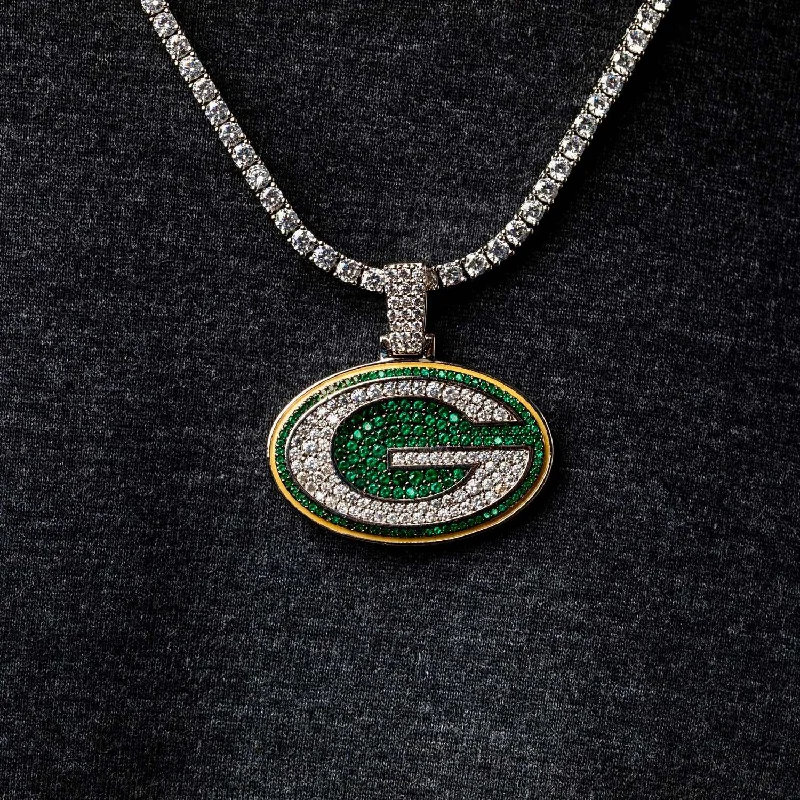 Personalized Silver Bracelets for Men-Green Bay Packers Official NFL Pendant