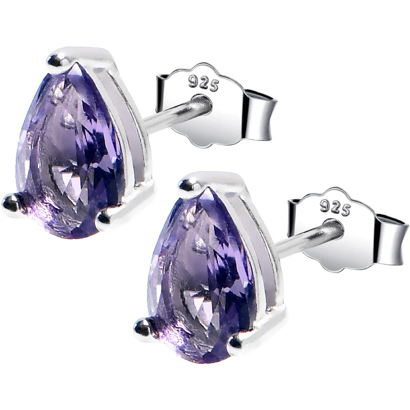 Women's Earrings – Elegant Designs for Every Personality--5mm CZ  Pear 925 Sterling Silver February Birthstone Stud Earrings