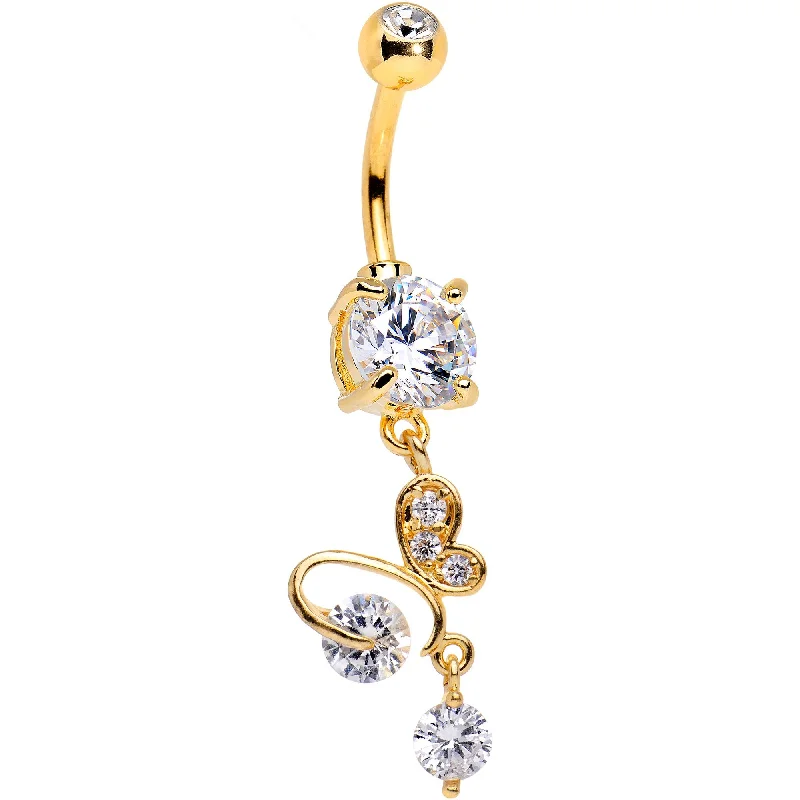 Belly Rings with Beautiful Detailing -Clear Gem Gold PVD Wings of Decadence Dangle Belly Ring Belly Rings with Beautiful Detailing -Clear Gem Gold PVD Wings of Decadence Dangle Belly Ring