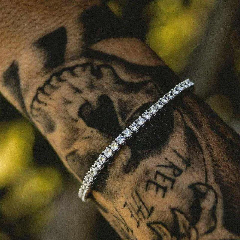 Custom Charm Bracelets for Men-Diamond Tennis Bracelet in White Gold - 3mm
