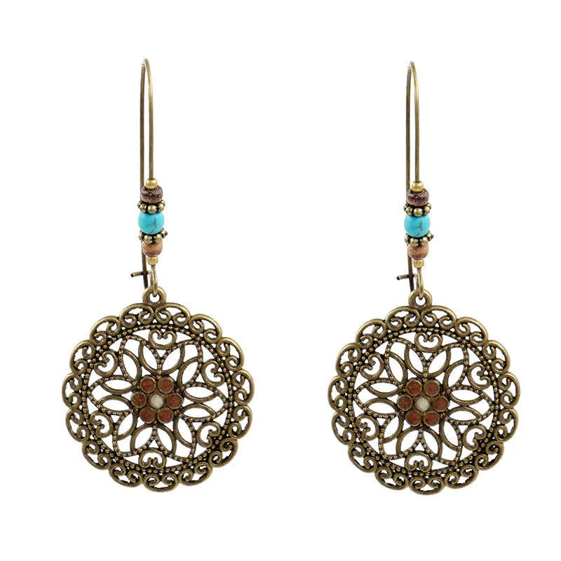 Women's Earrings – Elegant Designs for Every Personality--Buddha Stones Round Flower Design Luck Dangle Drop Earrings