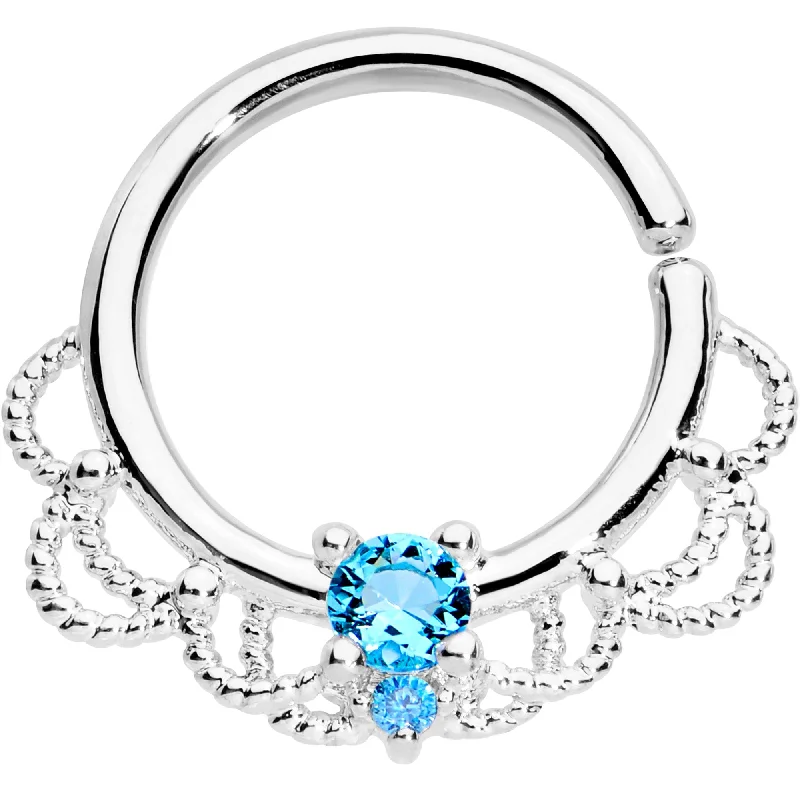 Nose Rings with Dazzling Details -16 Gauge 5/16 Aqua CZ Gem Platinum Plated Seamless Circular Ring Nose Rings with Dazzling Details -16 Gauge 5/16 Aqua CZ Gem Platinum Plated Seamless Circular Ring